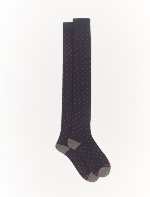 Women's navy blue cotton knee-high socks with polka dot pattern | Gallo 1927 - Official Online Shop
