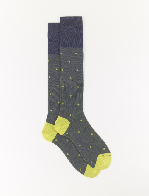 Men's long air-force blue cotton socks with polka dots on iridescent base - The New Dandy | Gallo 1927 - Official Online Shop