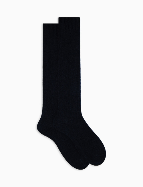 Men's long plain blue cashmere socks | Gallo 1927 - Official Online Shop