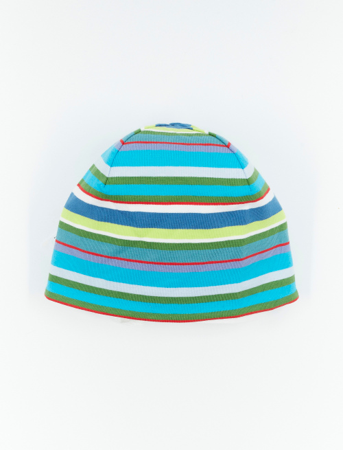 Kids' plain turquoise cotton beanie with multicoloured stripes | Gallo 1927 - Official Online Shop