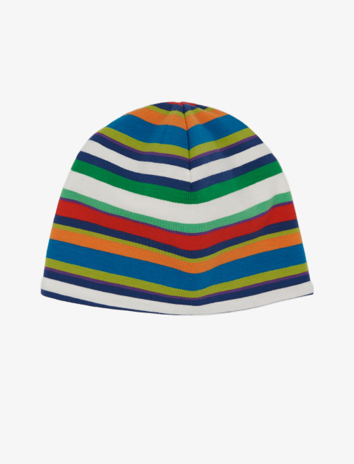Kids' white and orchid cotton beanie with multicoloured stripes and plain colour - Accessories | Gallo 1927 - Official Online Shop