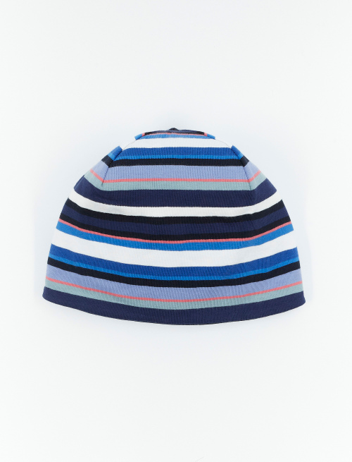 Kids' plain royal blue cotton beanie with multicoloured stripes | Gallo 1927 - Official Online Shop