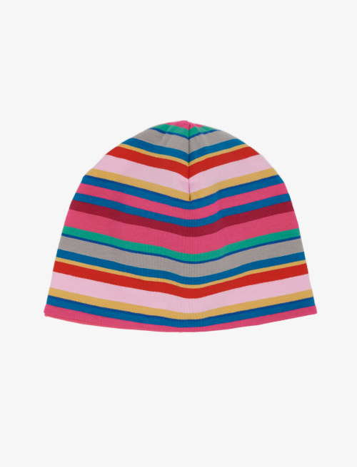 Kids' hyacinht cotton beanie with multicoloured stripes and plain colour - Accessories | Gallo 1927 - Official Online Shop