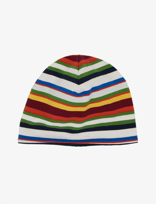 Kids' white and periwinkle blue cotton beanie with multicoloured stripes and plain colour - Accessories | Gallo 1927 - Official Online Shop