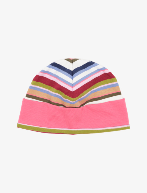 Kids' white cotton beanie with multicoloured stripes and plain cuff - Kid | Gallo 1927 - Official Online Shop