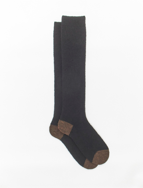 Women's long plain black bouclé wool socks with contrasting details | Gallo 1927 - Official Online Shop