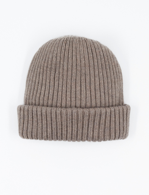 Unisex ribbed plain glacé beanie in wool, silk and cashmere - Hats | Gallo 1927 - Official Online Shop