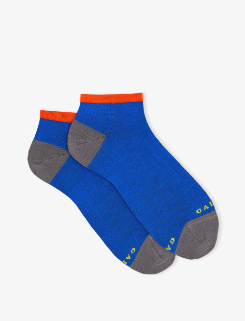 Men's plain French blue ankle socks in ultra-light cotton - Invisible | Gallo 1927 - Official Online Shop
