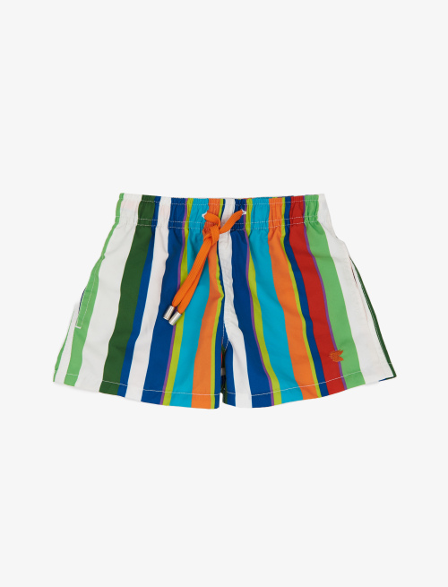 Kids' white swimming shorts with multicoloured stripes - Beachwear | Gallo 1927 - Official Online Shop