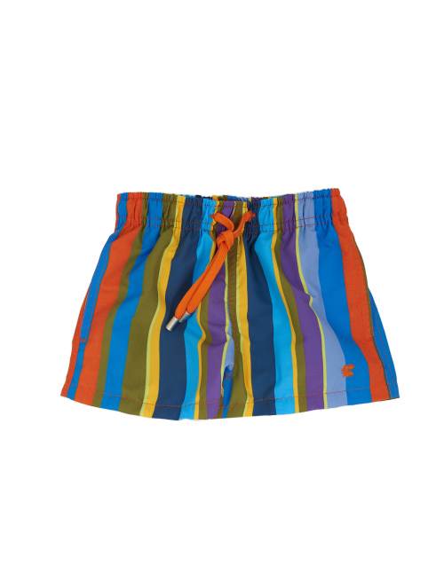 Kids' periwinkle blue polyester swimming  shorts with multicoloured stripes - Beachwear | Gallo 1927 - Official Online Shop
