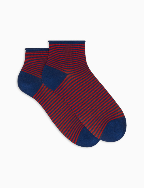 Women's super short royal blue socks in ultra-light cotton with Windsor stripes and rolled cuff - The timeless Elegance | Gallo 1927 - Official Online Shop