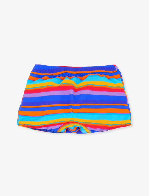 Kids' Aegean blue polyamide swimming shorts with multicoloured stripes | Gallo 1927 - Official Online Shop