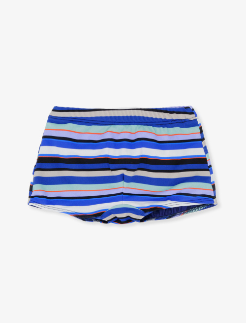 Kids' royal blue polyamide swimming shorts with multicoloured stripes - Fourth Selection | Gallo 1927 - Official Online Shop