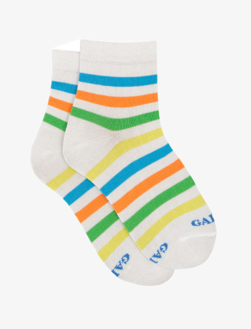 Kids' super short white light cotton socks with even stripes - Kid | Gallo 1927 - Official Online Shop