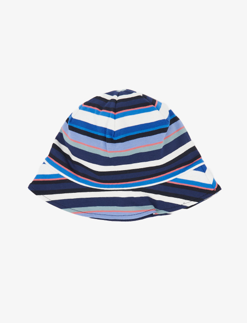 Kids' royal blue cotton bucket hat with multicoloured stripes | Gallo 1927 - Official Online Shop