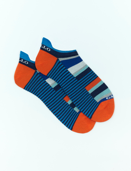 Men's royal blue light cotton sneaker socks with multicoloured and Windsor stripes - Socks | Gallo 1927 - Official Online Shop