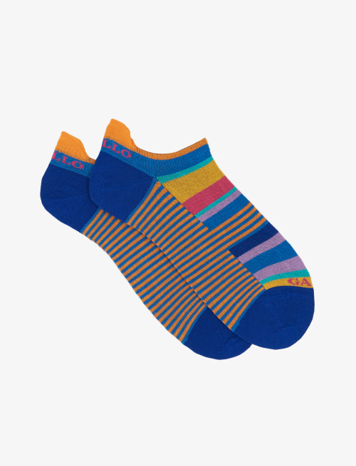 Women's Aegean blue light cotton sneaker socks with multicoloured and Windsor stripes - Socks | Gallo 1927 - Official Online Shop