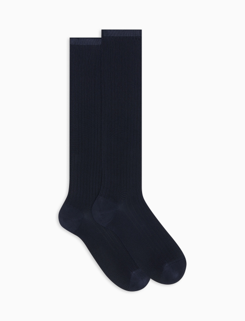Long ribbed plain blue viscose socks - The Essentials | Gallo 1927 - Official Online Shop