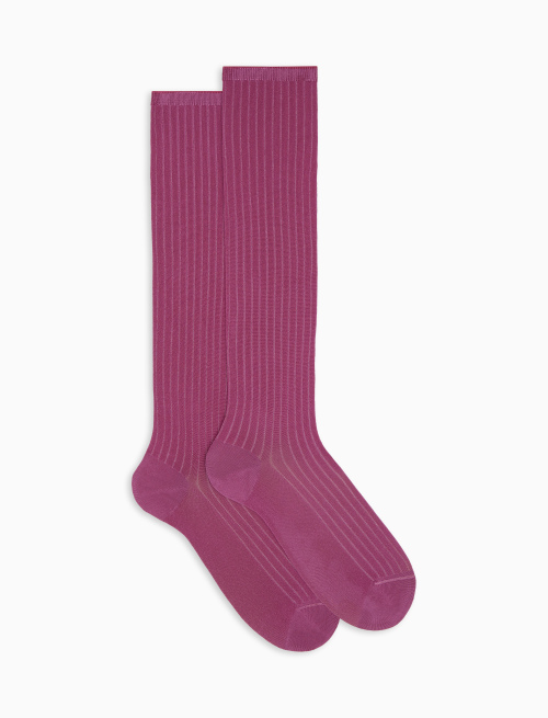 Long ribbed plain fuchsia viscose socks | Gallo 1927 - Official Online Shop