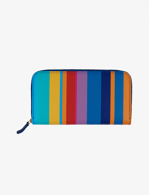 Women's aegean blue leather wallet with zip and multicoloured stripes - Multicolor | Gallo 1927 - Official Online Shop
