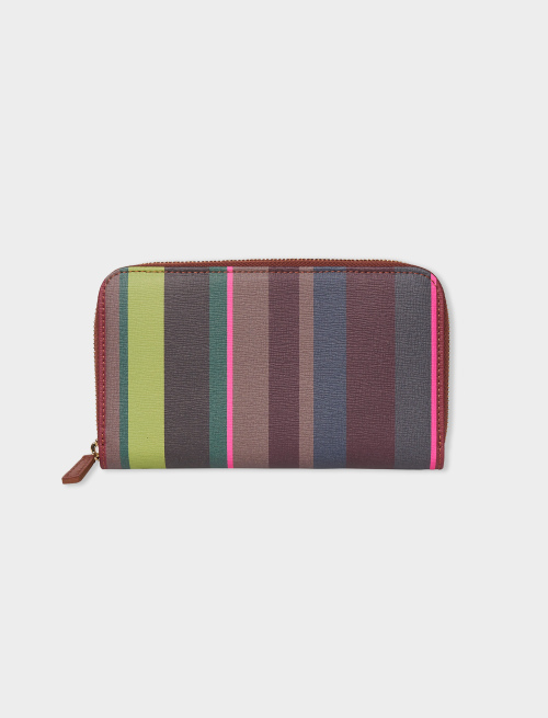 Women's burgundy leather wallet with zip and multicoloured stripes - Small leather goods | Gallo 1927 - Official Online Shop