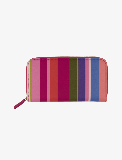 Women's fuchsia leather wallet with zip and multicoloured stripes - Small Leather goods | Gallo 1927 - Official Online Shop