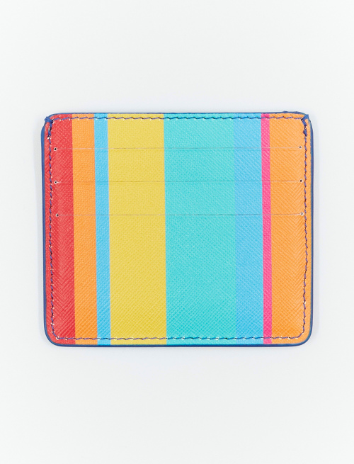 Agean blue leather card holder with multicoloured stripes | Gallo 1927 - Official Online Shop