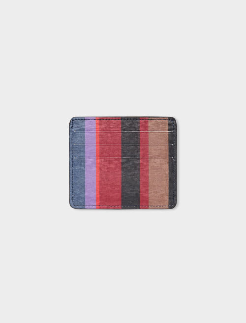Blue leather card holder with multicoloured stripes - Small leather goods | Gallo 1927 - Official Online Shop