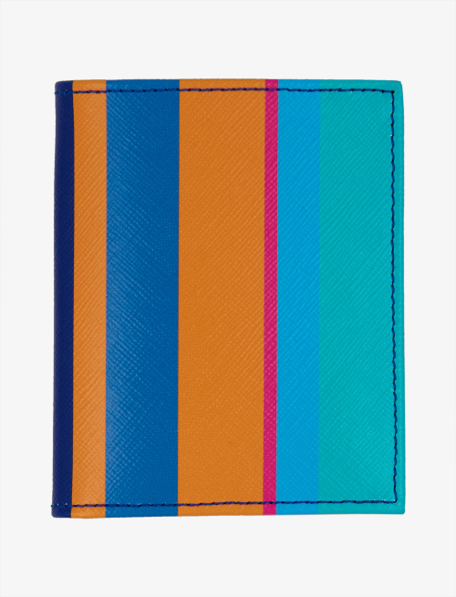 Aegean blue leather card holder with multicoloured stripes - Small Leather goods | Gallo 1927 - Official Online Shop