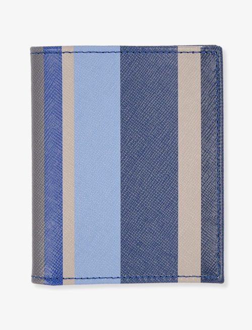 Blue leather card holder with multicoloured stripes - Small Leather goods | Gallo 1927 - Official Online Shop