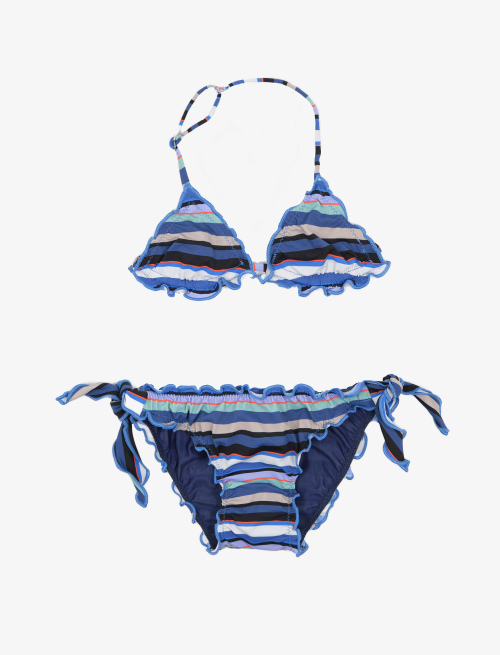 Girls' royal blue polyamide bikini with multicoloured stripes - Beachwear | Gallo 1927 - Official Online Shop