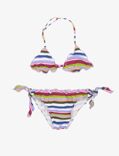 Girls' white polyamide bikini with multicoloured stripes - Beachwear | Gallo 1927 - Official Online Shop