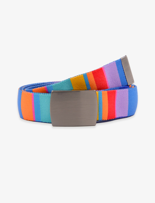 Elastic aegean blue unisex ribbon belt with multicoloured stripes - Small Leather goods | Gallo 1927 - Official Online Shop