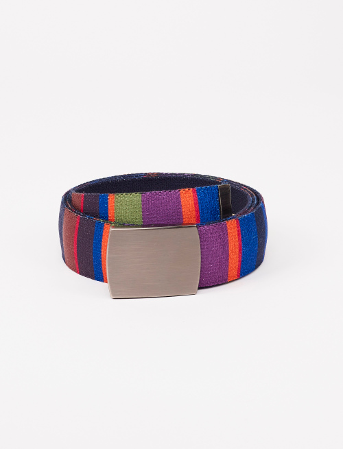 Elastic royal blue unisex ribbon belt with multicoloured stripes - Small Leather goods | Gallo 1927 - Official Online Shop