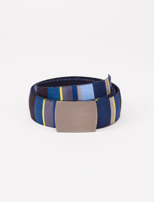 Elastic blue unisex ribbon belt with multicoloured stripes - Small Leather goods | Gallo 1927 - Official Online Shop