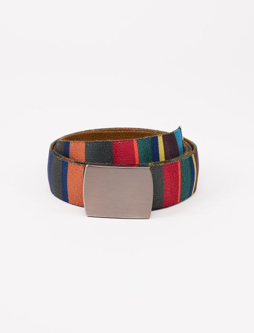 Elastic forest green unisex ribbon belt with multicoloured stripes - Small Leather goods | Gallo 1927 - Official Online Shop