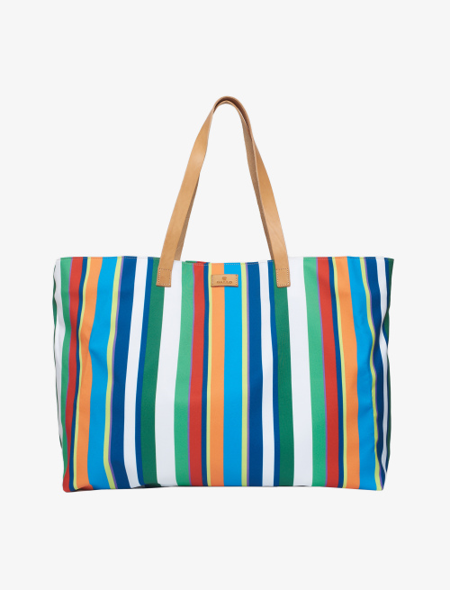Women's white polyester sea bag with multicoloured stripes and leather handles - Woman | Gallo 1927 - Official Online Shop