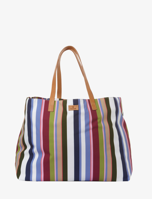 Women's white polyester beach bag with multicoloured stripes and leather handles - Bags | Gallo 1927 - Official Online Shop