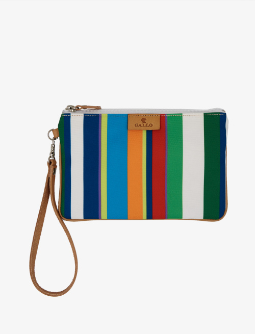 Contemporary unisex  pouch in white polyester with multicoloured stripes - Small Leather goods | Gallo 1927 - Official Online Shop