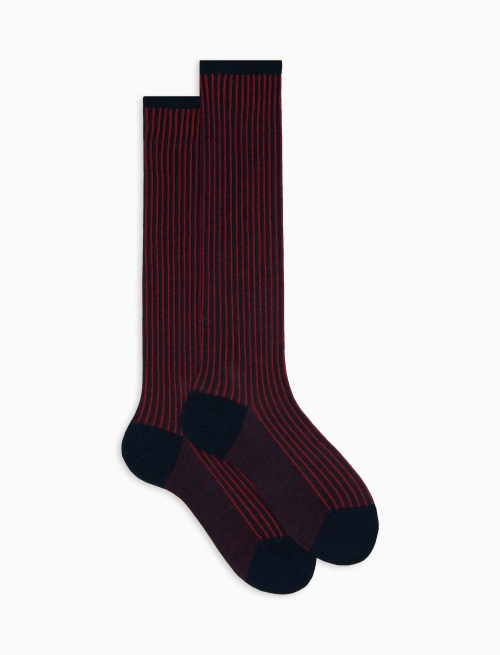 Women's long ocean blue twin-rib cotton socks | Gallo 1927 - Official Online Shop
