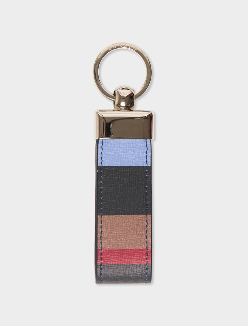 Unisex blue leather double strip keychain with multicoloured stripes - Small leather goods | Gallo 1927 - Official Online Shop