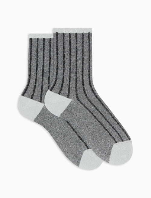 Women's short silver/black socks in spaced twin-rib polyamide with lurex | Gallo 1927 - Official Online Shop