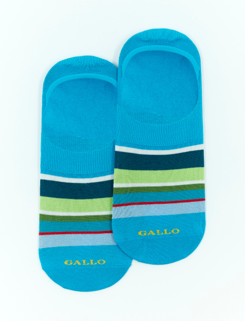 Men's turquoise ultra-light cotton invisible socks with multicoloured stripes - Socks | Gallo 1927 - Official Online Shop