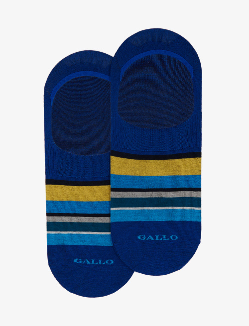 Men's cobalt blue ultra-light cotton invisible socks with multicoloured stripes - Past Season | Gallo 1927 - Official Online Shop