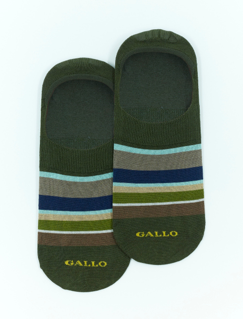 Men's army green ultra-light cotton invisible socks with multicoloured stripes - Socks | Gallo 1927 - Official Online Shop