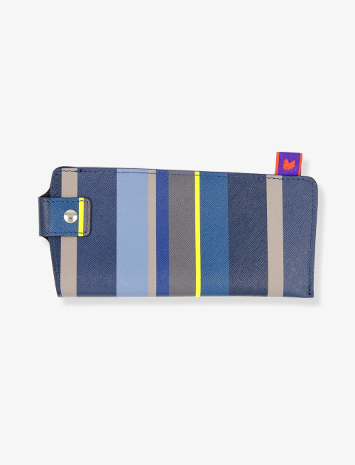 Unisex blue leather glasses case with multicoloured stripes - Gift ideas | Gallo 1927 - Official Online Shop
