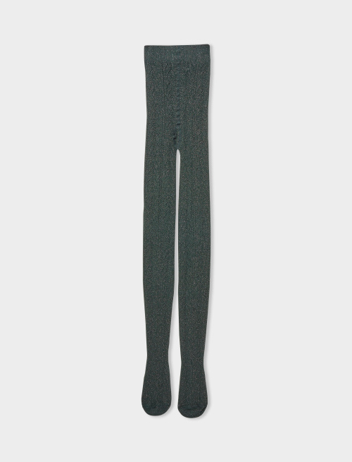 Women's plain loden green cotton and lurex tights with openwork - Tights | Gallo 1927 - Official Online Shop