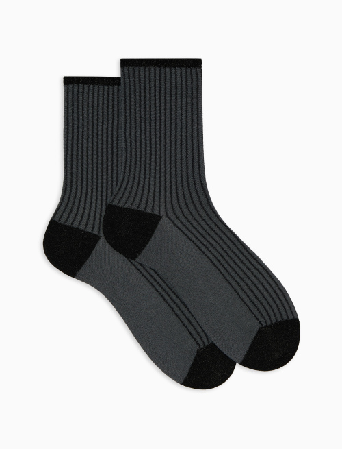 Women's short mulot/black polyamide and lurex socks with twin rib | Gallo 1927 - Official Online Shop