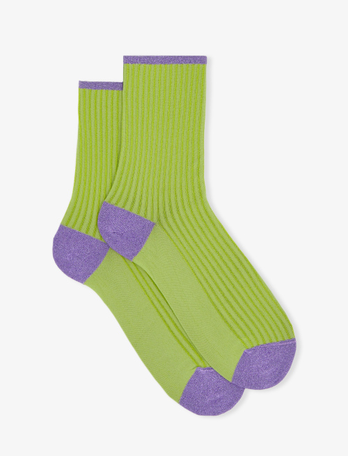 Women's short lattuga green polyamide and lurex socks with twin rib - Retrò-Chic | Gallo 1927 - Official Online Shop