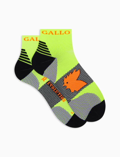 Men's super short technical neon yellow socks with chevron motif - Super short | Gallo 1927 - Official Online Shop